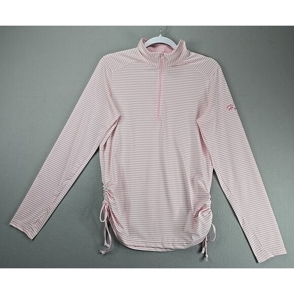 Straight Down Top Women’s Large Striped Quarter Zip Long Sleeve Performance Pink - Picture 1 of 13